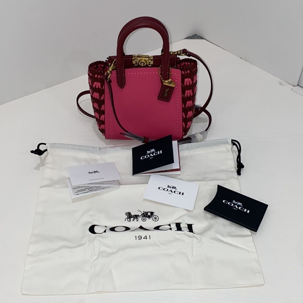 Coach Mini 619 Confetti Pink Troupe Tote 16 With Weaving Purse Handbag Crossbody - Picture 7 of 15